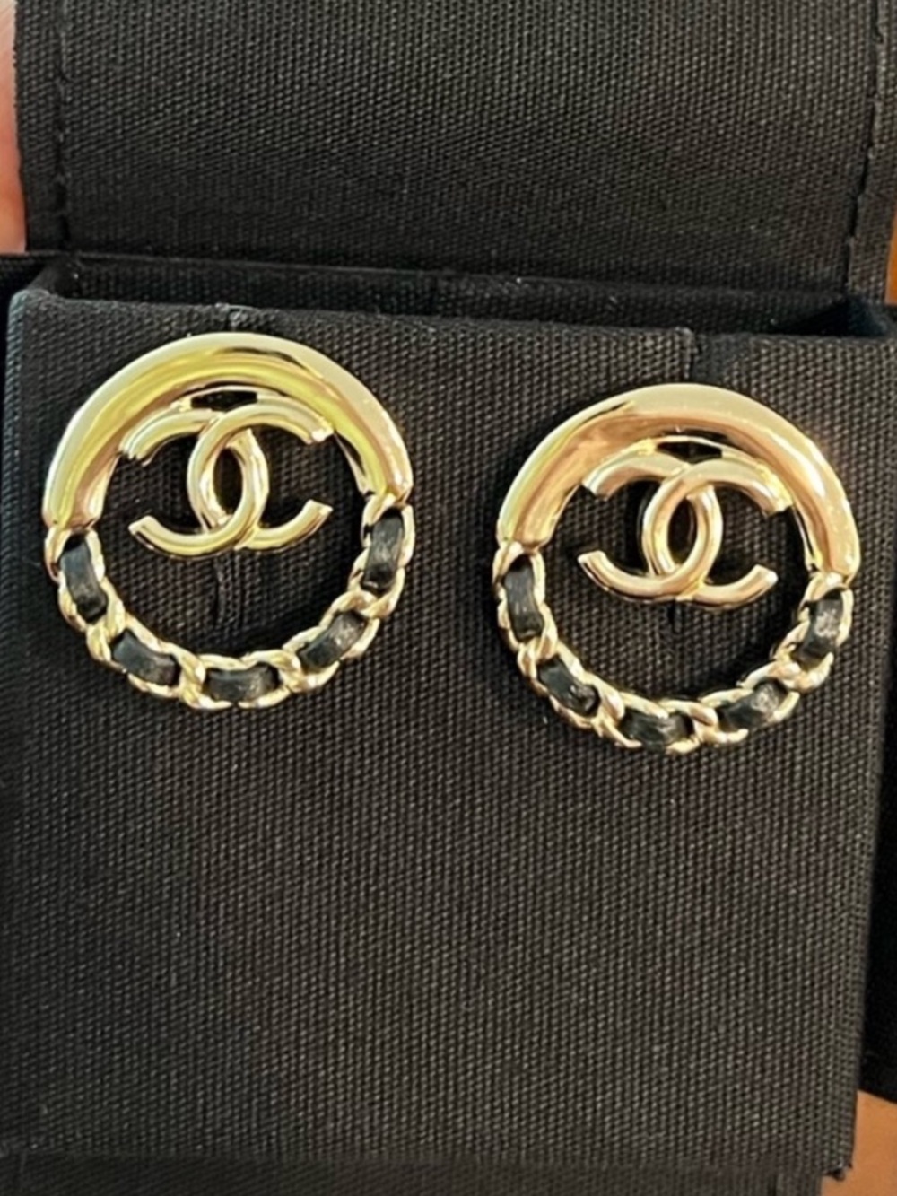 CHANEL Lambskin Chain CC Stud Earrings in Gold